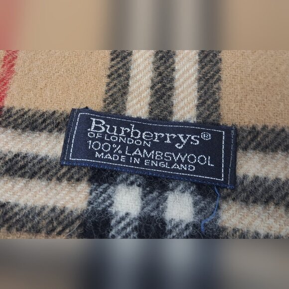 Burberry Mens Scarf Camel Nova Check Vintage Y2K 90s Lambswool England 12" x 71" - Picture 5 of 15
